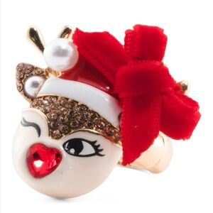 BETSEY JOHNSON Christmas Holiday Rudolph Red-Nosed Reindeer Stretch Ring NEW NWT